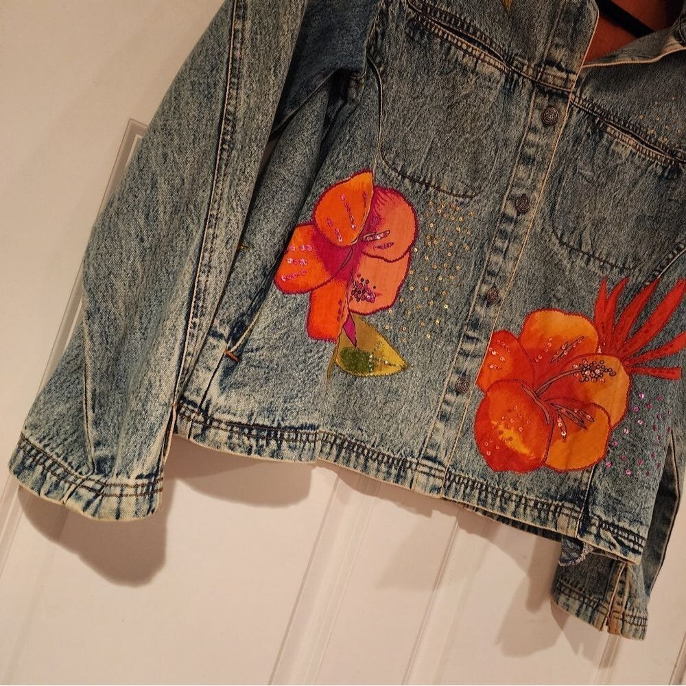 West End vintage cotton floral denim jacket S - Picture 4 of 6